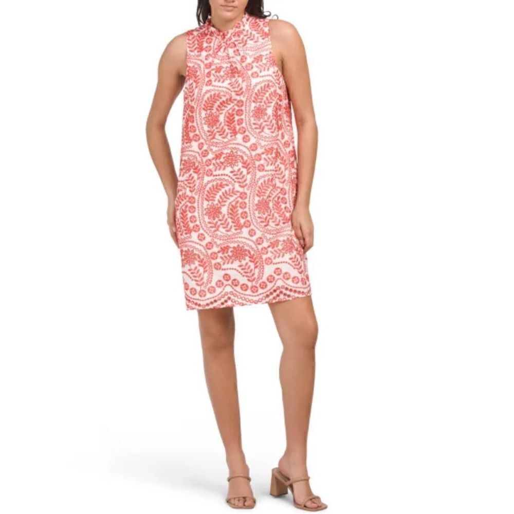 JULIA JORDAN Ivory/red Sleeveless Embroidered Eyelet Mini Dress